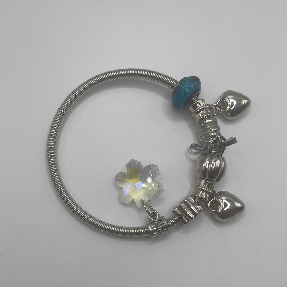Silver Charm Bracelet with Blue Bead